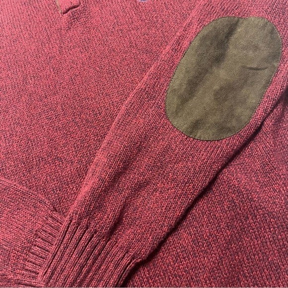 Chaps Mens Pullover Knit Sweater 3 Button Elbow Patches Burgundy Red Men’s Lg - Picture 4 of 6
